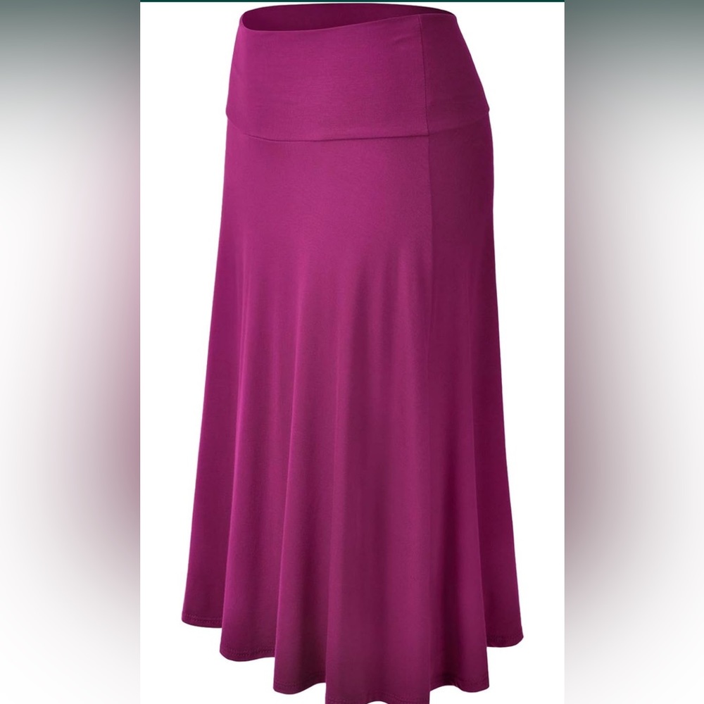 NWOT Women’s Solid Flared Lightweight Elastic Waist Classic Midi Skirt